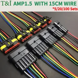 5/20/100 Sets 1-6 Pin DJ7021-1.5-11/21 AMP 1.5 Connector 282104-1 282080-1 Waterproof Connector,Male and Female Way 18 AWG Wire