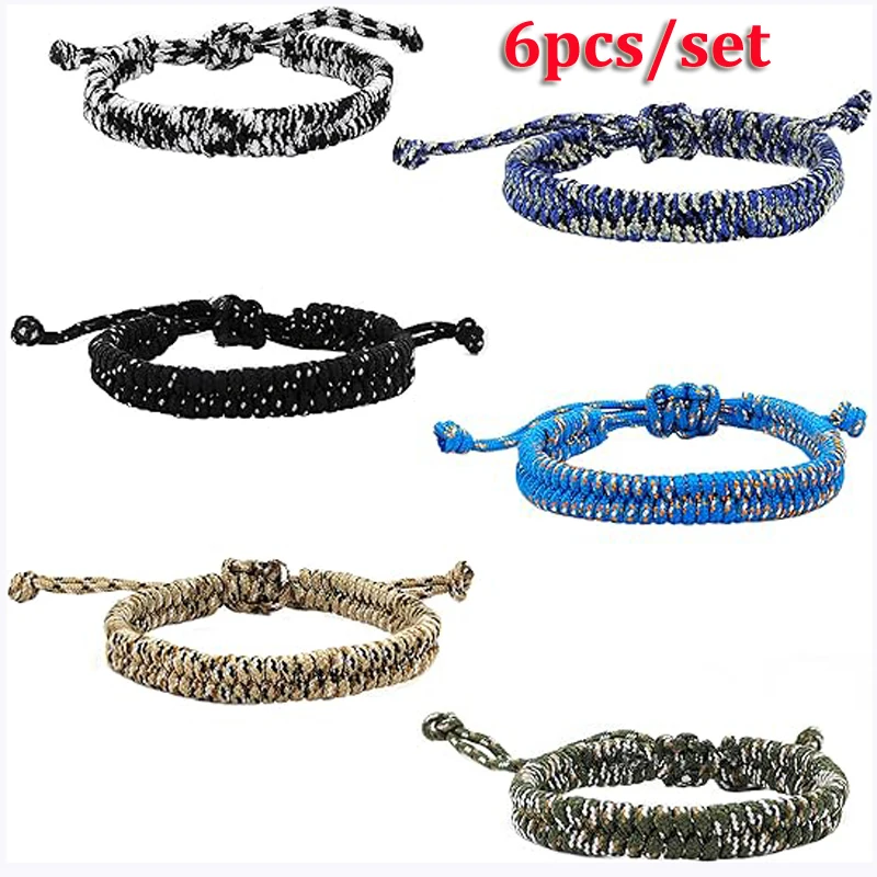 6 Paracord Friendship Bracelets for Boys, Parachute Cord Braided Bracelet Set, Woven Braid String Jewelry, Easter Basket