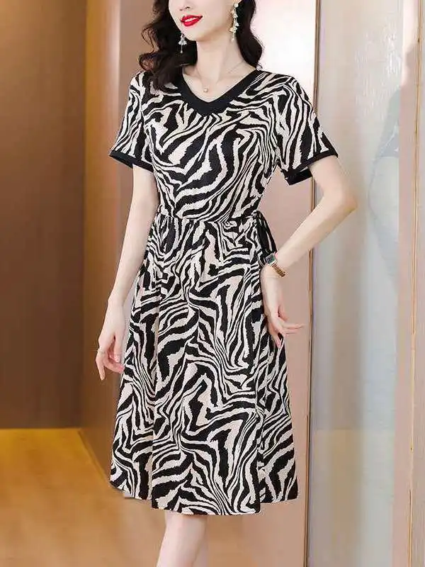 

Faion Vne Heavy Silk Dr Women's Summer New Satin Mul A-Line Skirt ort Sve Comfortable Fit Commute Sle Ciwalk