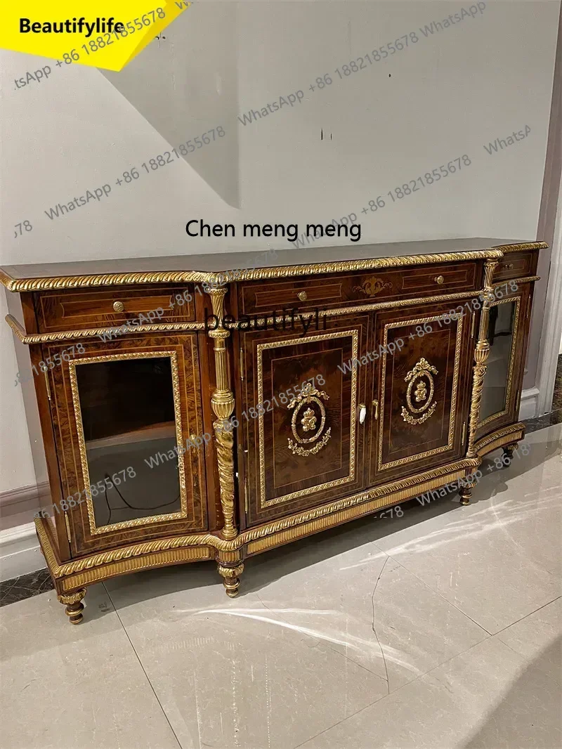 ss 8617  Sideboard Cabinet European-Style Carved Solid Wood Locker Tea Cabinet Cupboard Lobby Entrance Cabinet Luxury Curio Cabi