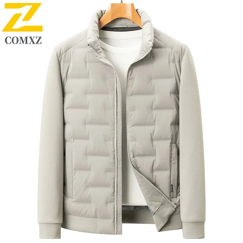 COMXZ Winter Down Jacket Men Turndown Collar Classic Commuting Office Thickened Warm Parka Trendy White Duck Down Winter Coat