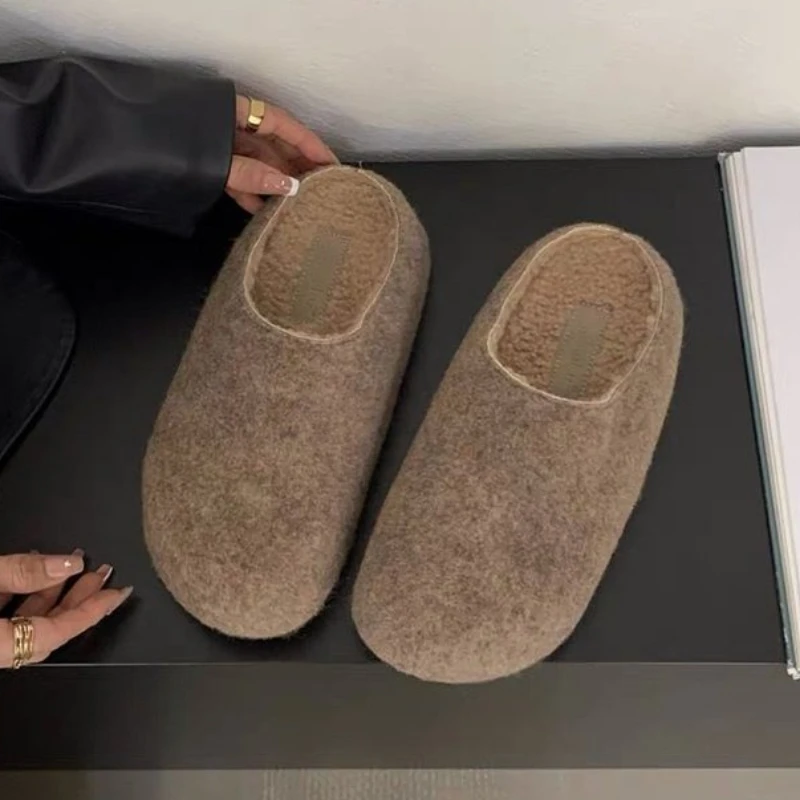 

Flats Platform Women Slippers Suede Fashion Mules Shoes Cozy 2025 Winter Slingback Cotton Shoes New Trends Casual Botas Mujer