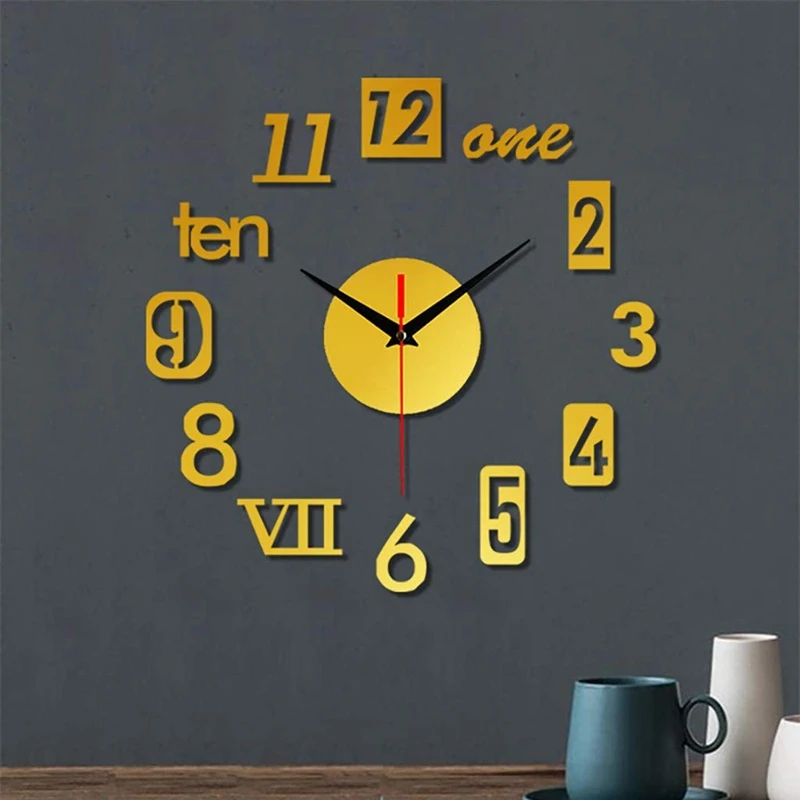 DIY Wall Clock - Modern 3D Mirror Wall Clock Decor,Roman Numerals Clock - Wall Sticker Clock Home Room Decor