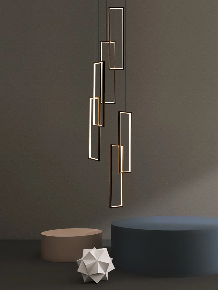 Modern LED Black Box Ceiling Chandeliers Minimalist Staircase Living Dining Room Pendant Light Home Decor Hanging Light Luster