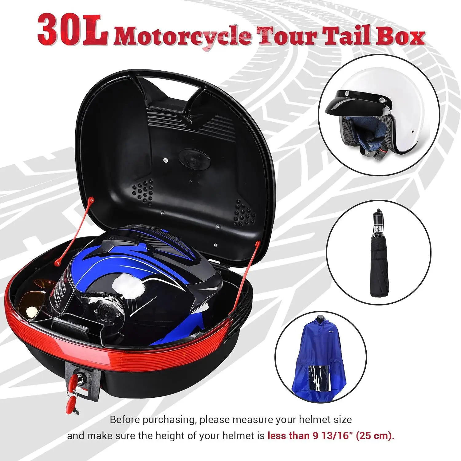 AHR 30L Motorcycle Top Case Trunk Black Tail Box Scooter Tour Motorcycle