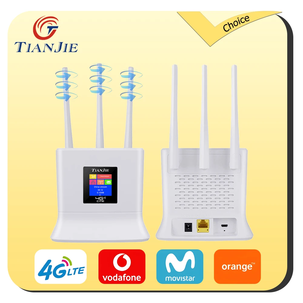 TIANJIE-enrutador WiFi CPE906 4G LTE, 300Mbps, diseño único de 3 antenas para señal Ultra estable, ranura para tarjeta SIM, amplificador/extensor(Compatible Telefónica/Movistar/Vodafone/‌Orange‌/‌Yoigo)
