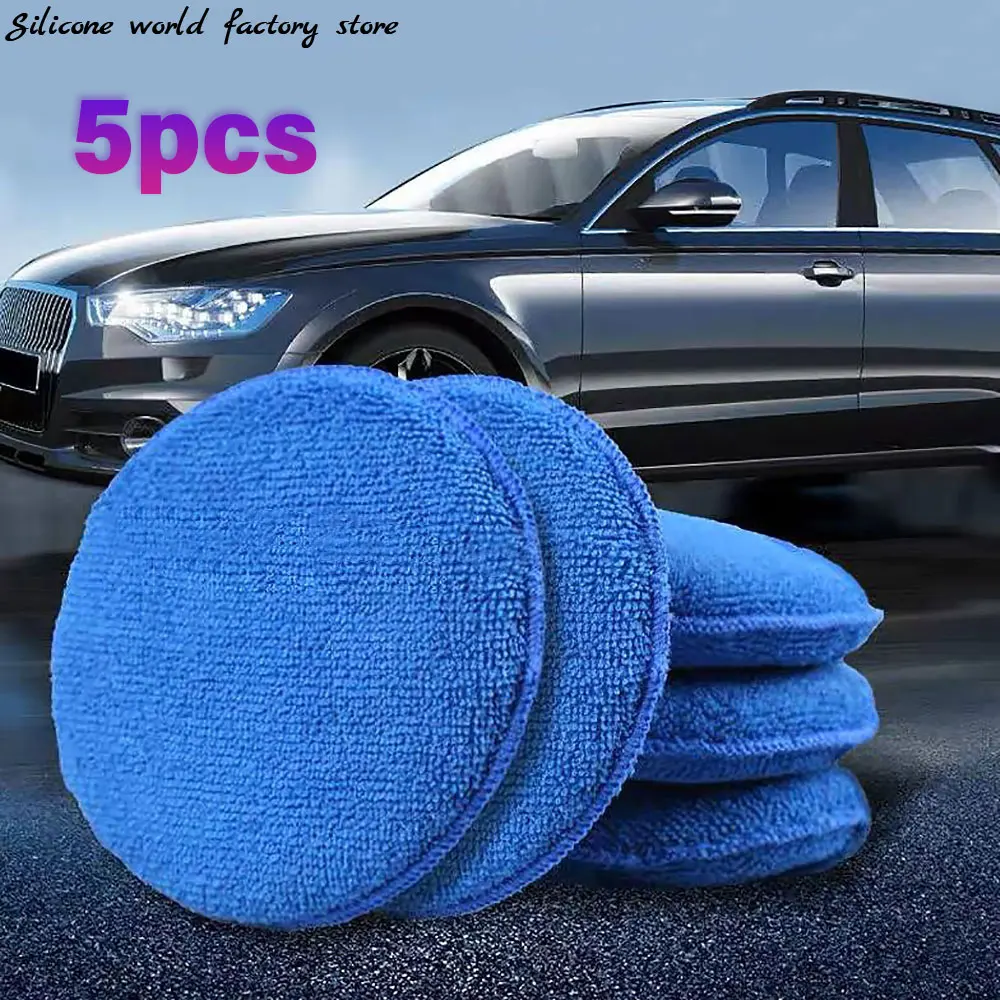 Silicone World 5PCS Car Waxing Polishing Sponge Block Microfiber Round Foam Applicator Pad Car Detailing Care Cleaning Tools