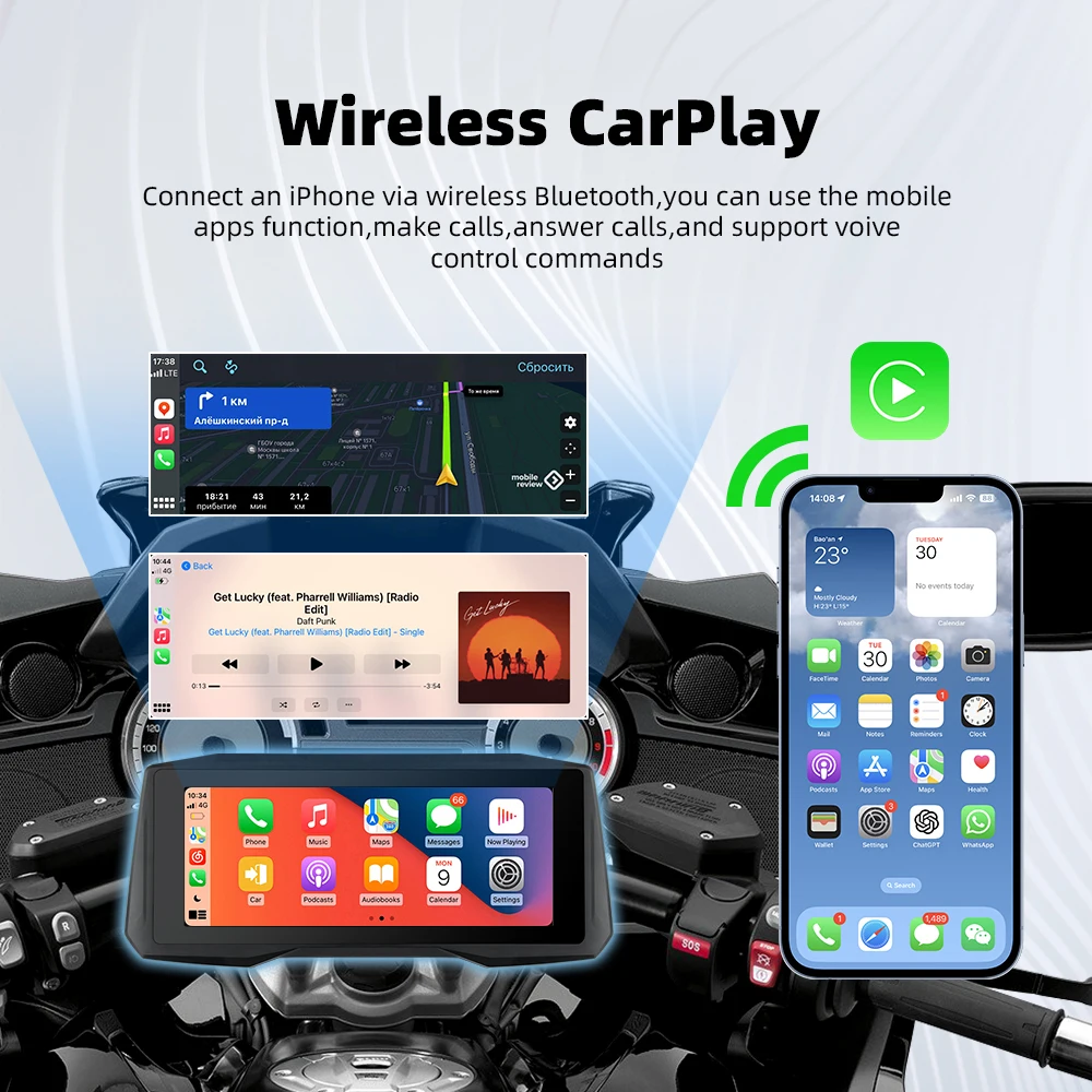 EKIY 7 inch Wireless CarPlay Moto Android Auto Portable Digital Motorcycle Dashboard GPS Navigation Display Screen Monitor TPMS image 4