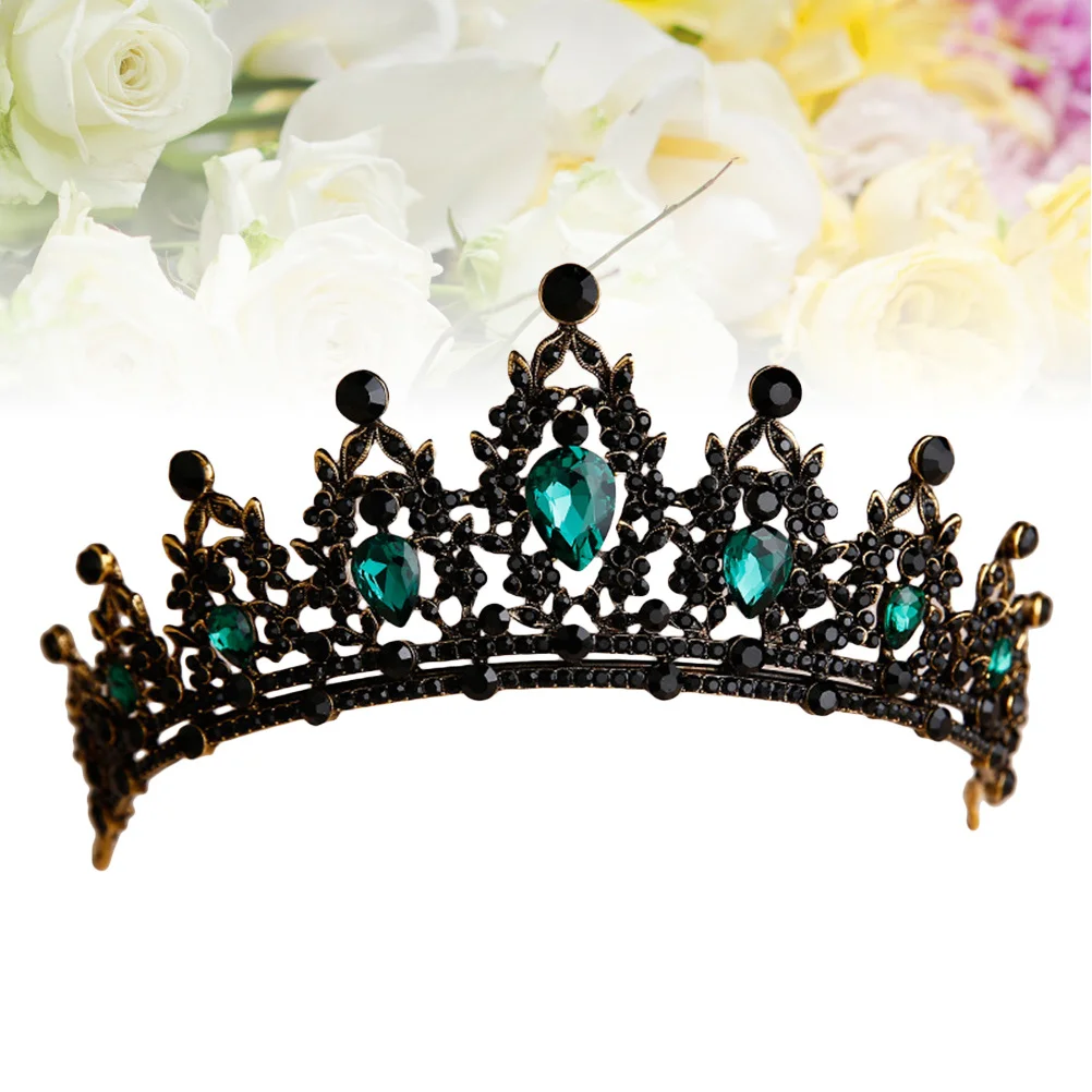 1 قطعة تاج كبير عتيق فاخر من حجر الراين للنساء إكسسوار شعر الزفاف أغطية رأس كلاسيكية أنيقة باللون الأخضر