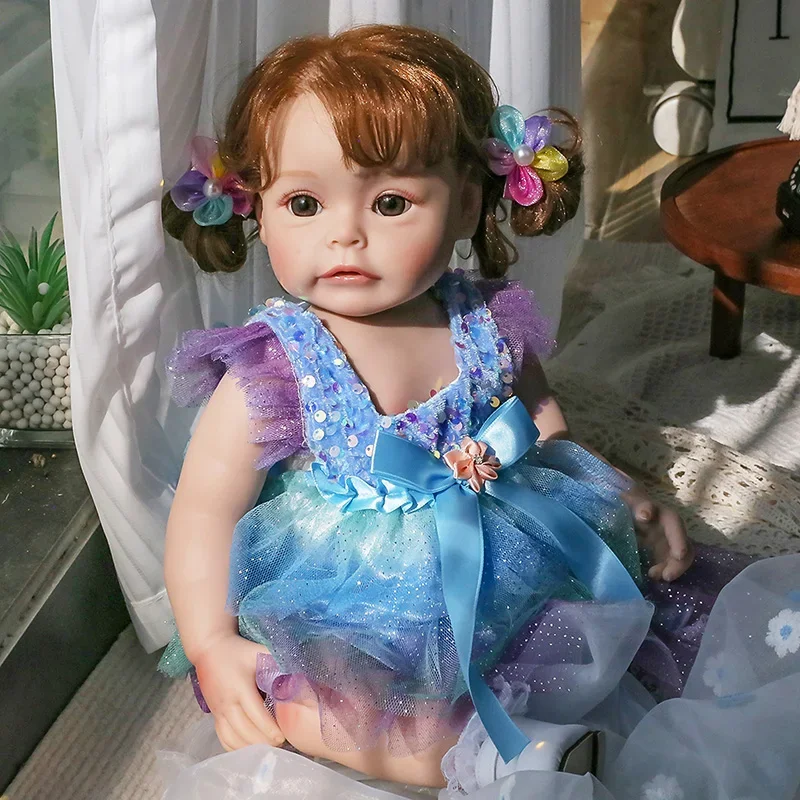 48CM Full Body Silicone Reborn Princess Toddler Girl Dolls Sue-Sue with Rooted Hair Hand-detailed Paiting Waterproof Bebe Toys