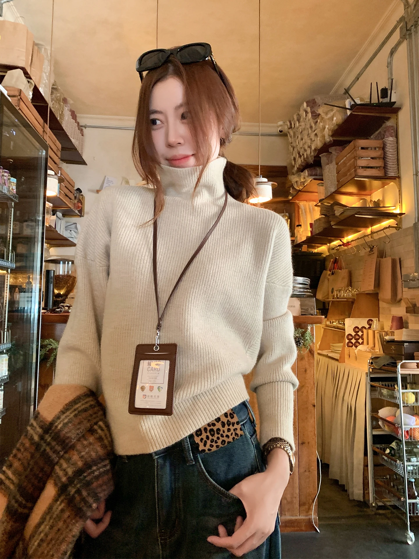 

Zeng Xiao Salt High Ne Knitted Sweater Women's Loose Inner Wear Autumn Winter O-ne Soft Cozy Malt Color Korean Sle Top