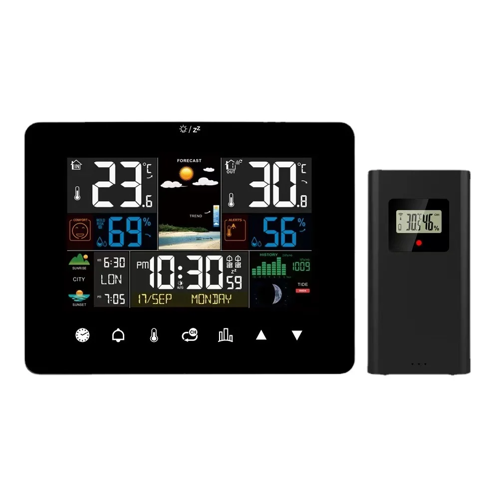 

Touchscreen Weather Station Digital Indoor Outdoor Meter bed Table Desk Clock with Temperature Humidity Sensor