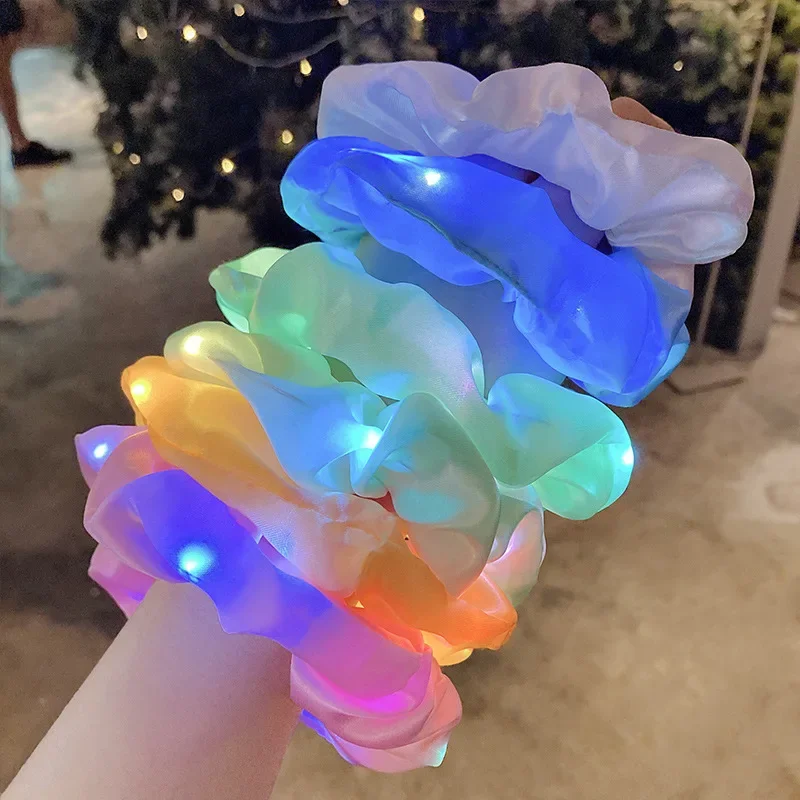 1 Pc LED Hair Scrunchies Light Up Hair Scrunchies Elastic LED Light Women Girls Hair Bands for Party