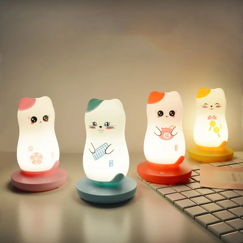 Color Changing Sensitive Cute Cat Night Light For Kids Led Cartoon Night Light Bedside Table Lamp