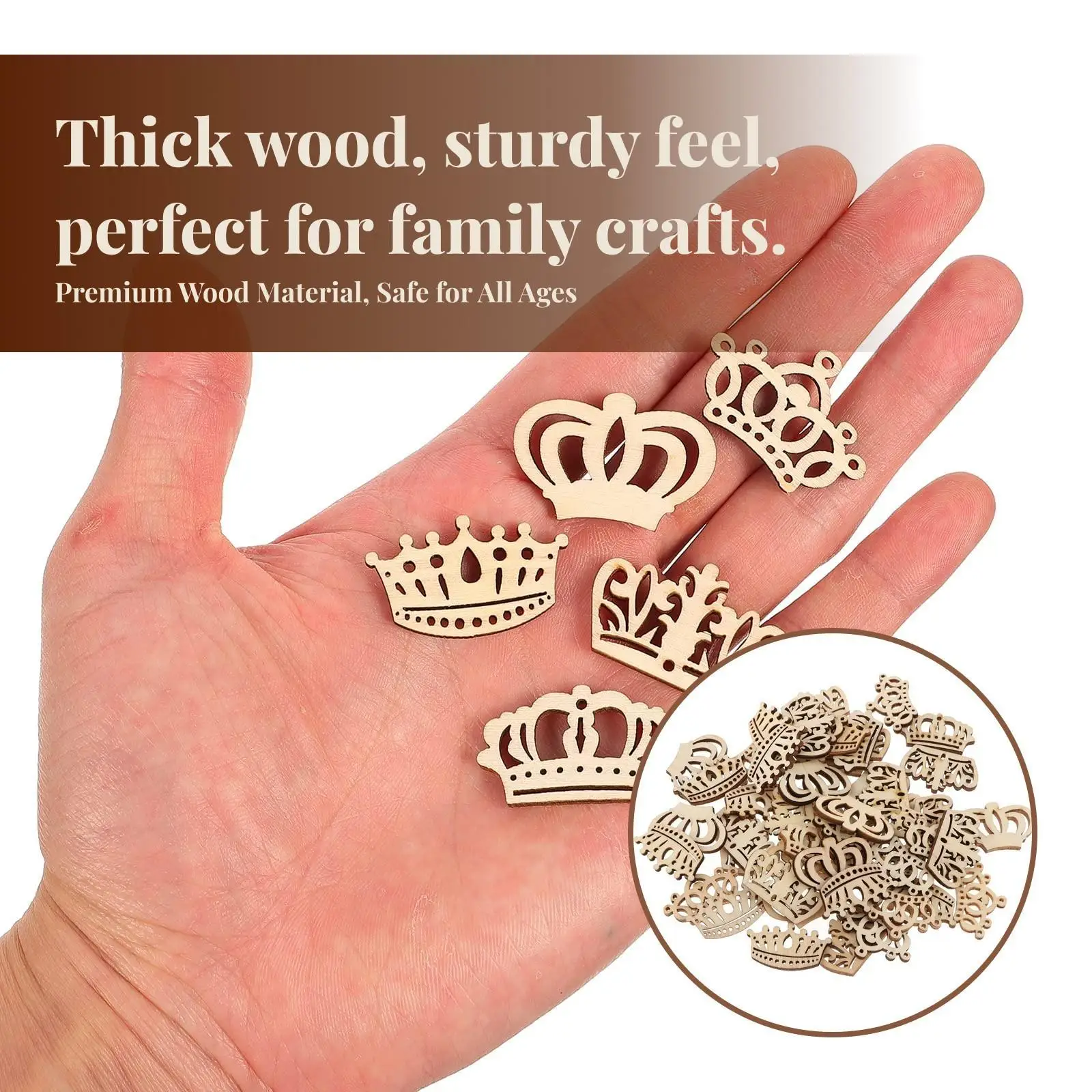 50pcs Crown Wooden Pieces Baby Shower Scrapbooking Embellishments DIY Craft