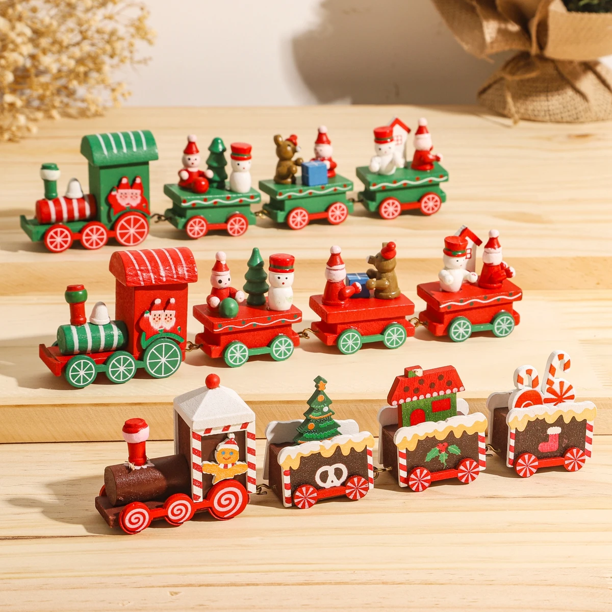 Christmas Plastic/Wooden Train Merry Cristmas Ornaments Christmas Decor For Home 2024 Xmas Tree Decor Noel Navidad NewYear Gifts