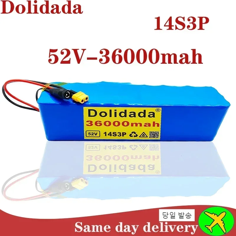 2024 new 18650 52V 36000mah14S3P lithium battery pack 52V 36AH 2000W suitable for any built-in 20A BMS XT60