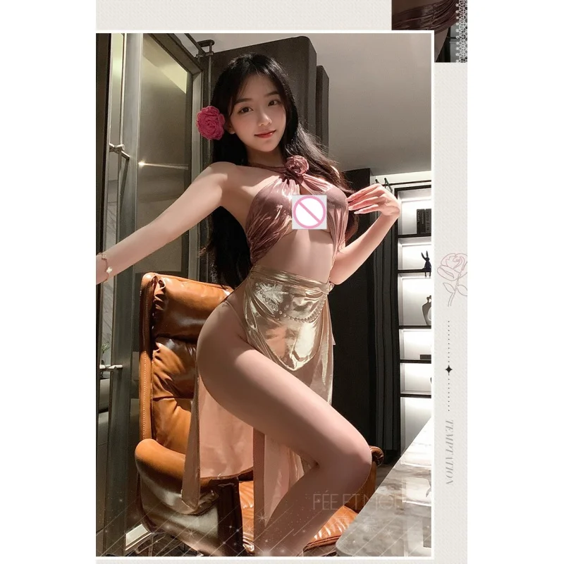 【Sexy Lingerie】Ethnic Style Rose Embellished Long Skirt Set - Alluring & Seductive Nightwear for Women