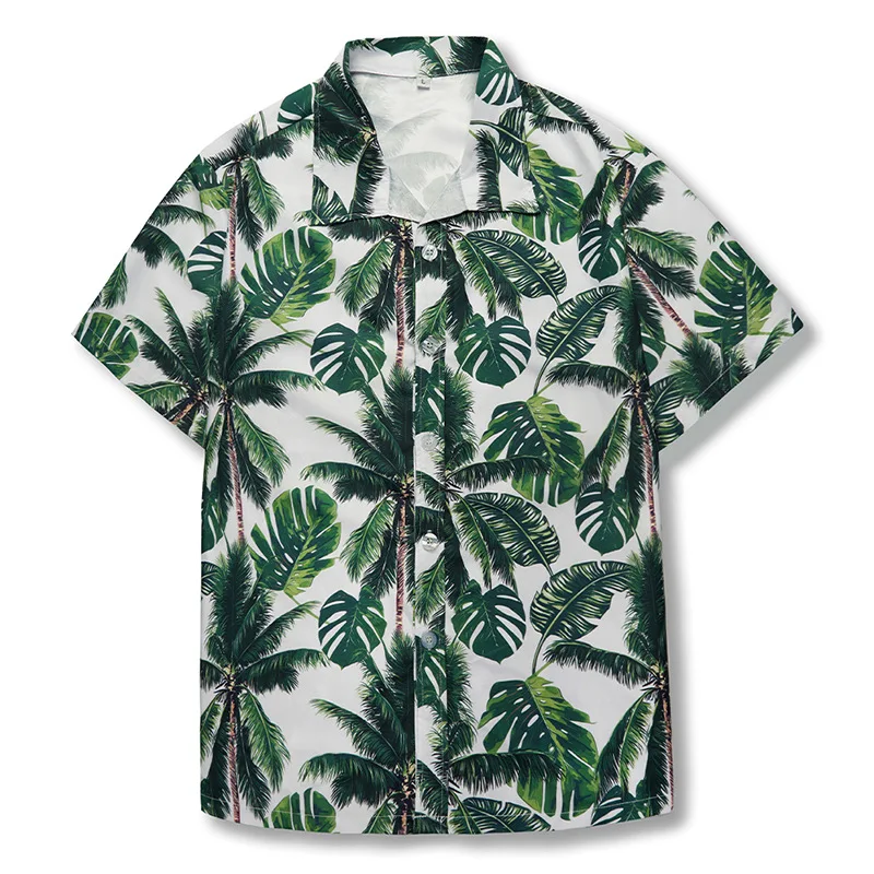 Floral Shirt Cardigan Digital Print Men's Classic PU Leather Waist-Cinching  Neck Short Sleeve CleanFit Style for Middle-...