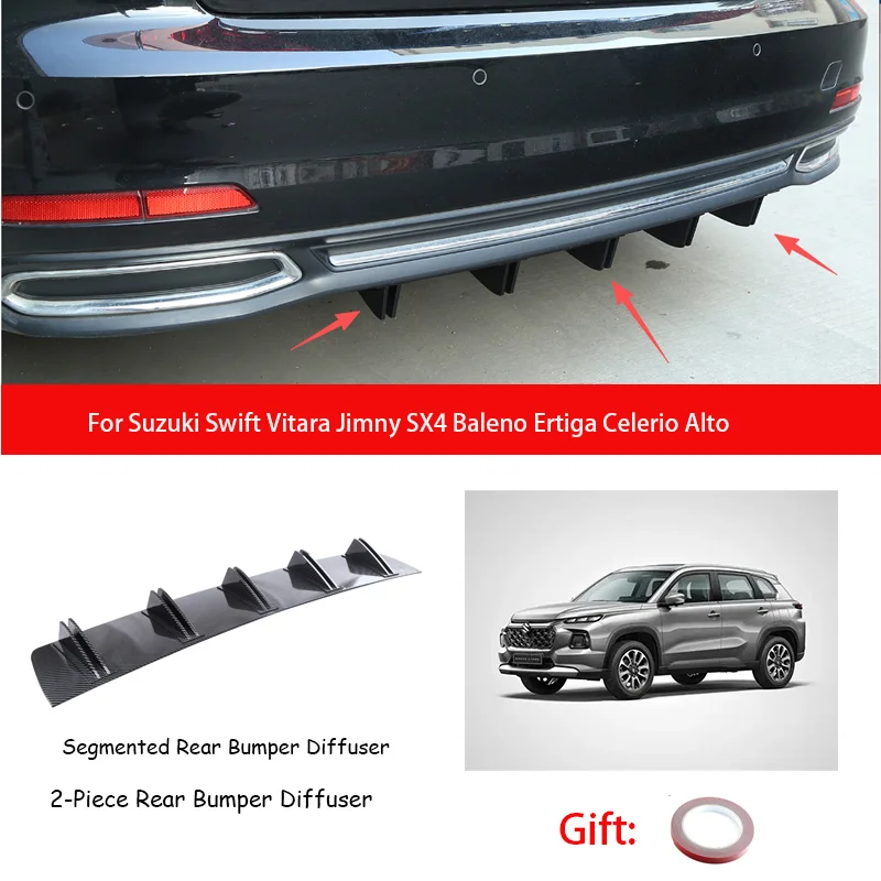 For Suzuki Swift Vitara Jimny SX4 Baleno Ertiga Celerio Alto ABS Rear Bumper Lip Diffuser Shark Fin Anti-collision