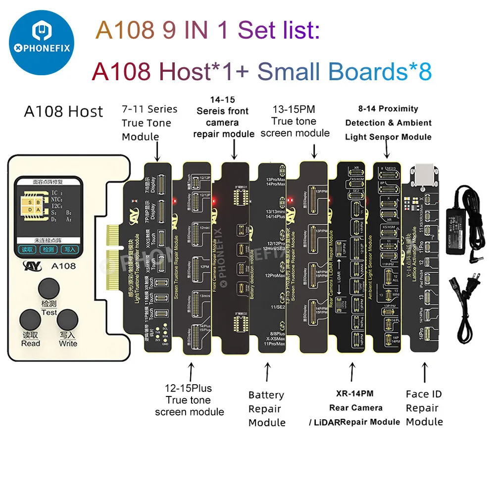 AY A108 True Tone Face ID Battery Programmer for iPhone X - 15Pro Max Battery Original Color Repair Dot Matrix Repair Flex Cable