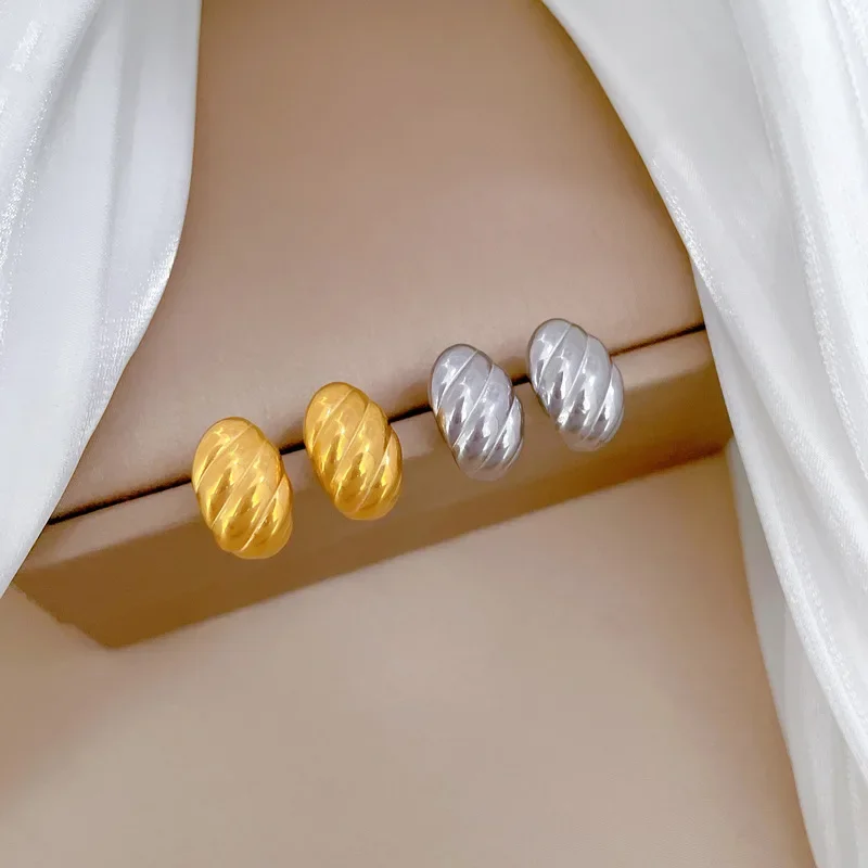 Personality Design Gold Color Stainless Steel Twist Water Drop Stud Earrings for Women Classic Korea Earring Jewelry Colorfast