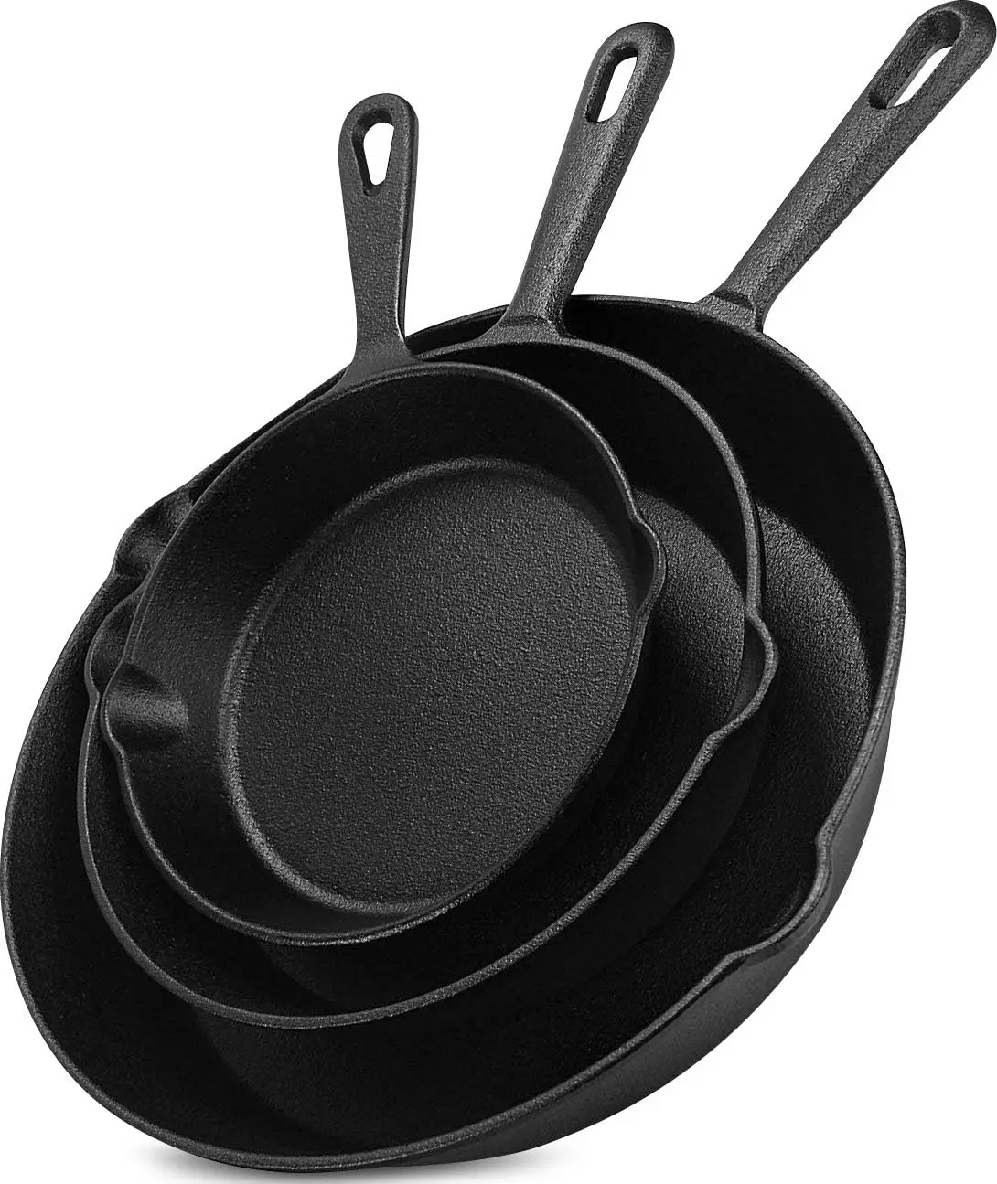 

Utopia Kitchen Cast iron Skillets 3 Piece Set, Chefs Pan, Pre Seasoned Cast iron Skillets, 6, 8 & 10 Inches, Easy Use in the Ove