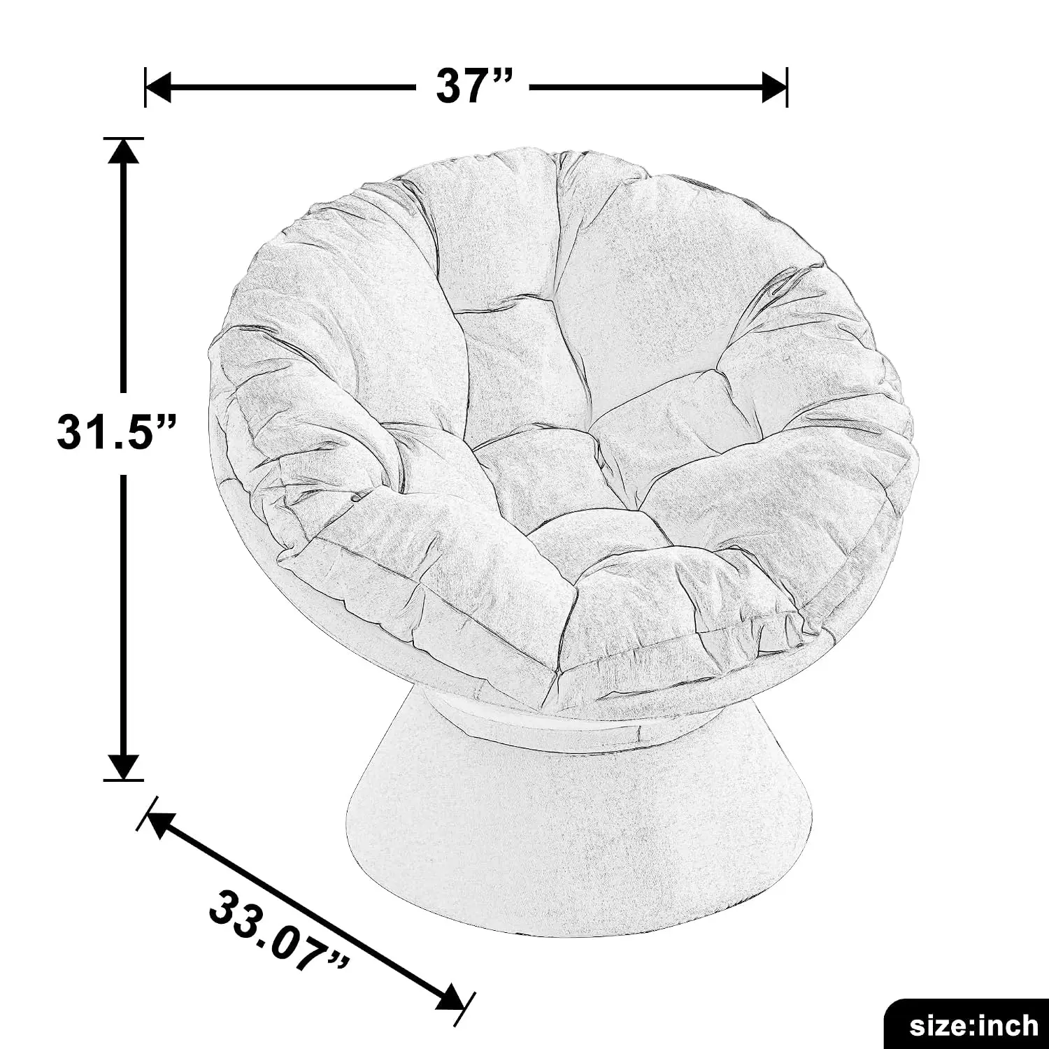Oversize Papasan Swivel Accent Chair with Thick Cushion Modern Comfy Round Lounge Chair for Living Room Bedroom Grey, Customized