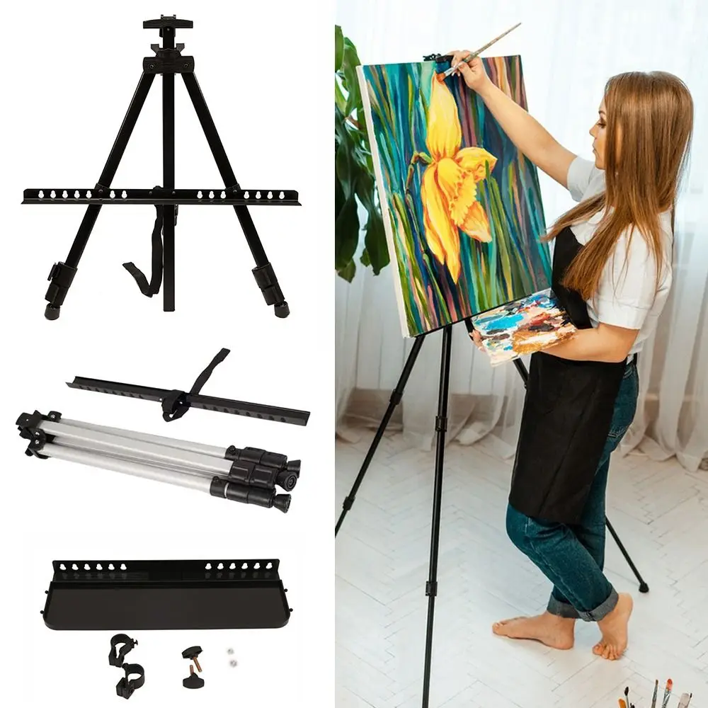 Adjustable Sketching Easel Black Silver Triangle Display Stand Installation Free Aluminum Alloy Sketch Drawing Easel