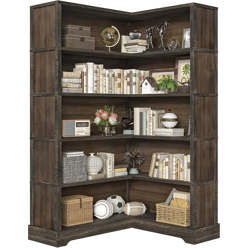 

Книжный шкаф TVU Wood Book Shel, 5-ярусный, высотой 65 дюймов, с местом для хранения, напольный стеллаж для книг или для гостиной, кухни, дома