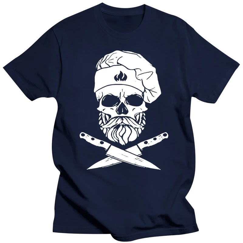 Mens T-Shirt Grilling Cooking Skull Knife Hipster Skull Chef Grill-Shirt