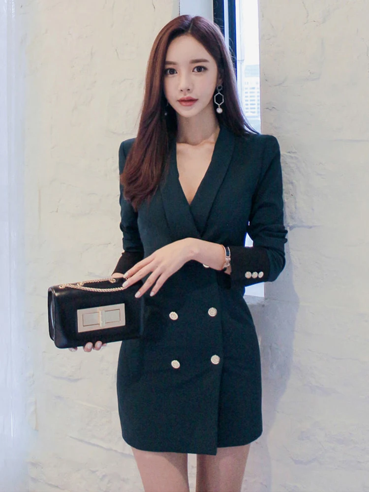 Spring Elegant Stylish Suit Jacket Patchwork Double Breasted Bodycon Skinny Blazer Mujer Office Business Coat Femme Midi Clothes