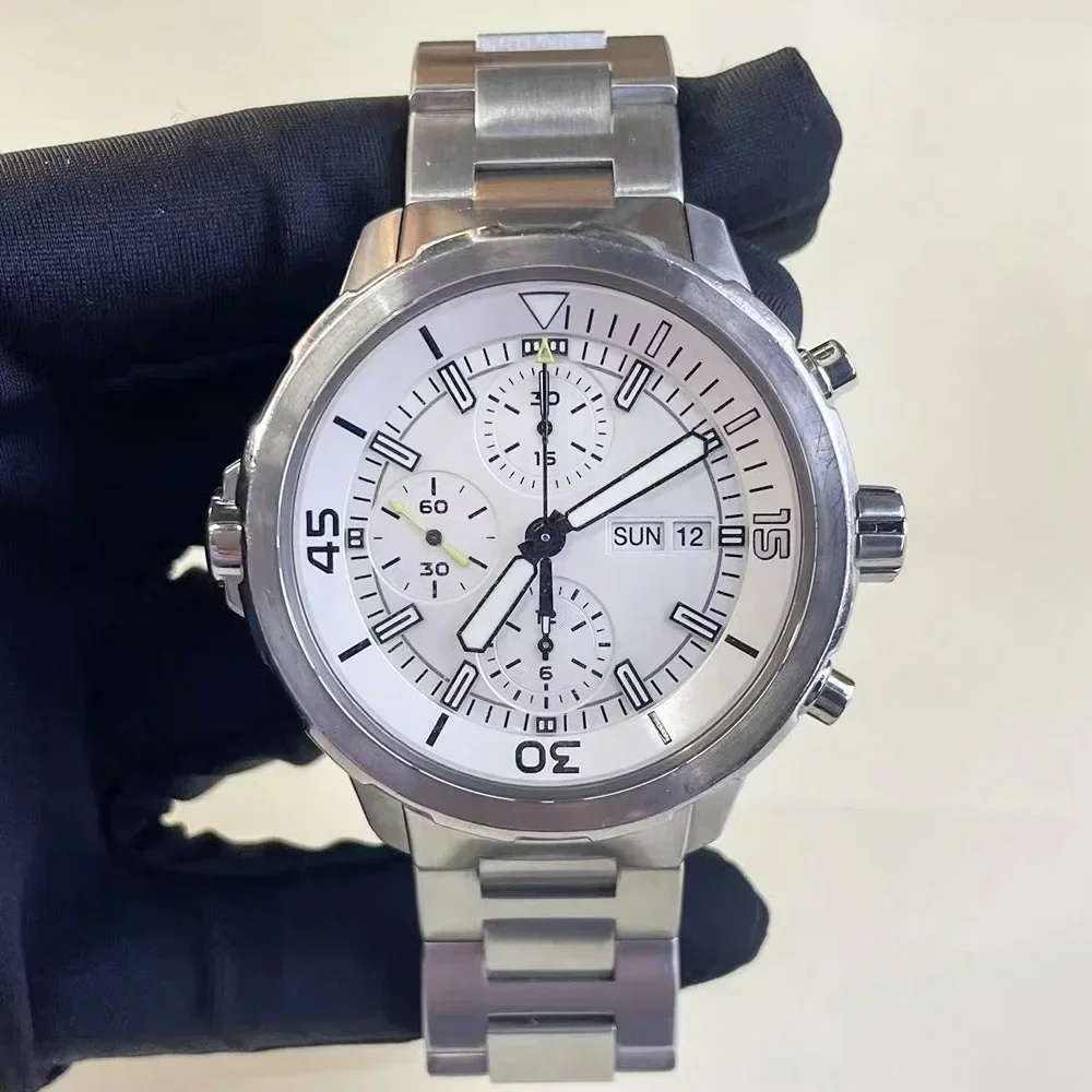 الرجال كوارتز كرونوغراف VK63 ساعة Aquatimer الساعات متعددة الوظائف الفولاذ المقاوم للصدأ أسود أزرق المطاط الأبيض التقويم حسب الطلب #5