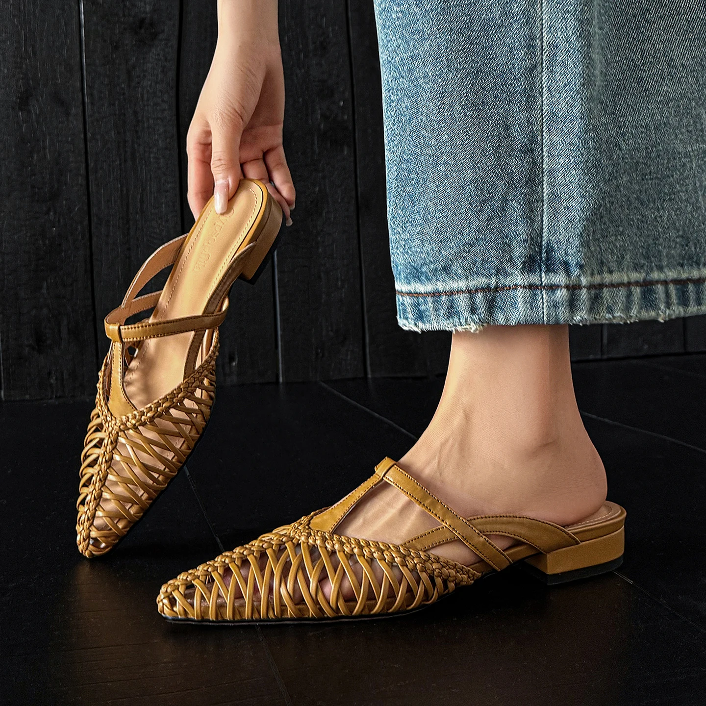 Handmade Genuine Leather Women's Heels Sandals,Weave Hollow out Summer Slippers Slingback High Heels,Fashion Womens Shoes