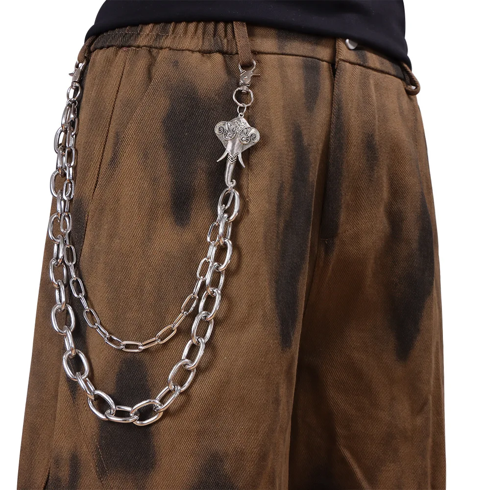 Double layer elephant pants chain  Pendant Hip-Hop Trend Accessory Versatile Simple Double-Layer Pants Chain for Fashion