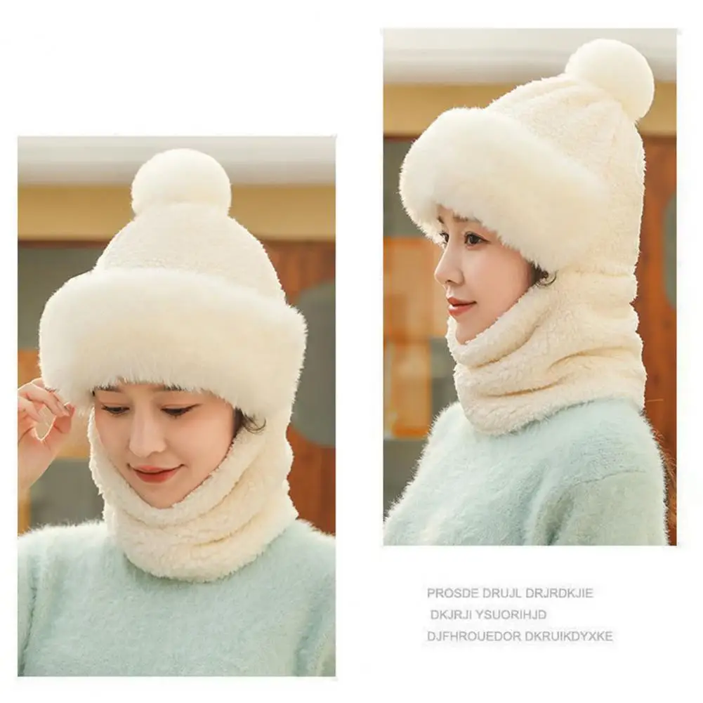 Winter Knit Hat Thick Plush Women's Winter Hat with Integrated Scarf for Cold Weather Protection Outdoor Cycling Travel for Full