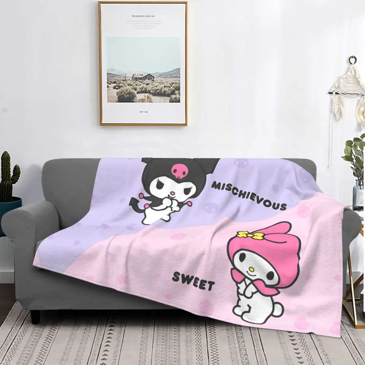 Official Mischievous Kuromi Sweet Melody Blankets Flannel Throw Blankets Bedding Couch Decoration Soft Warm Bedspreads