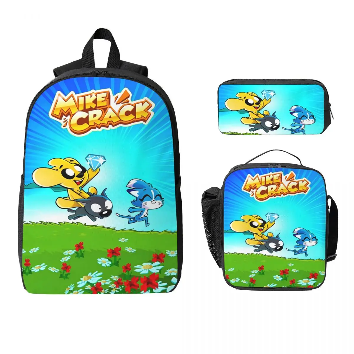 

Mikecracked Merch Camiseta Clasica Backpack Set for Kids Pencil Boxes Bookbag Sets with Lunch Box For School Students Daypack