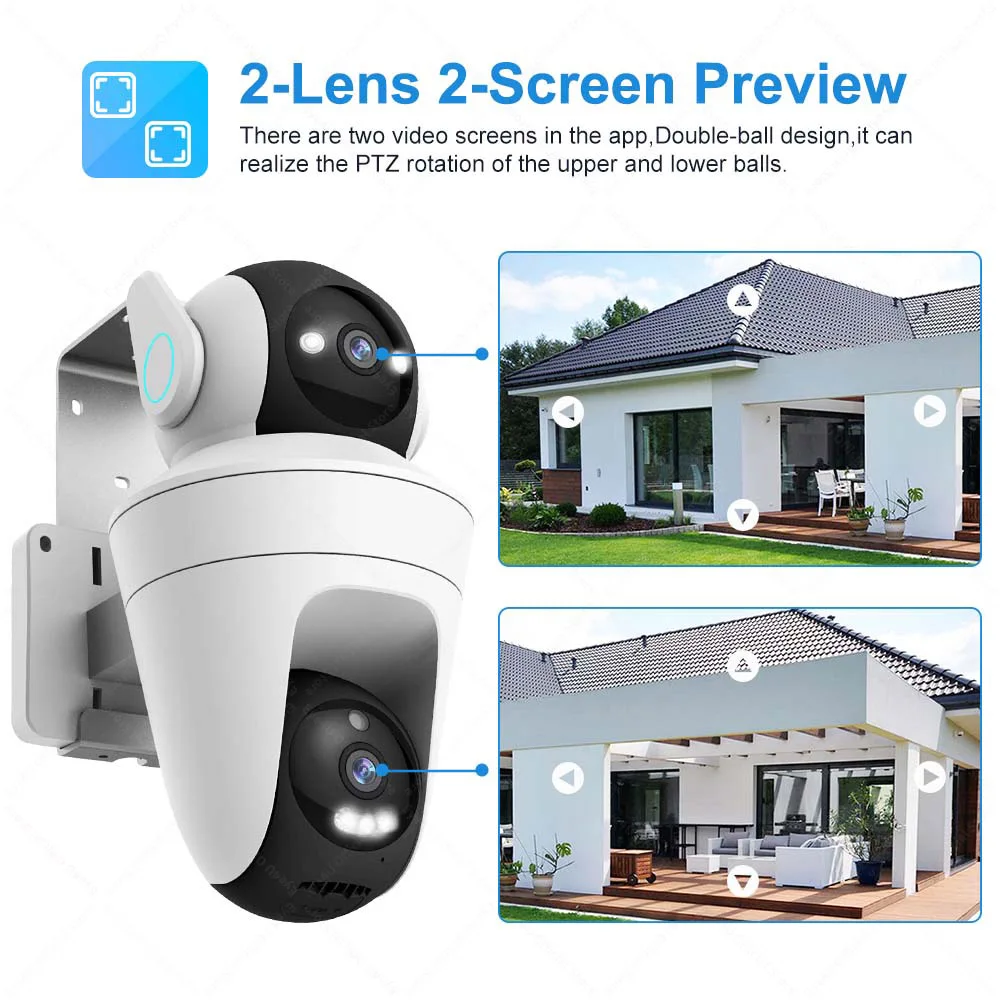 10MP 5K Security WiFi Camera Dual Len Dual Screen Outdoor PTZ Video Cam 10XZoom Auto Tracking Smart Home Waterproof Surveillance