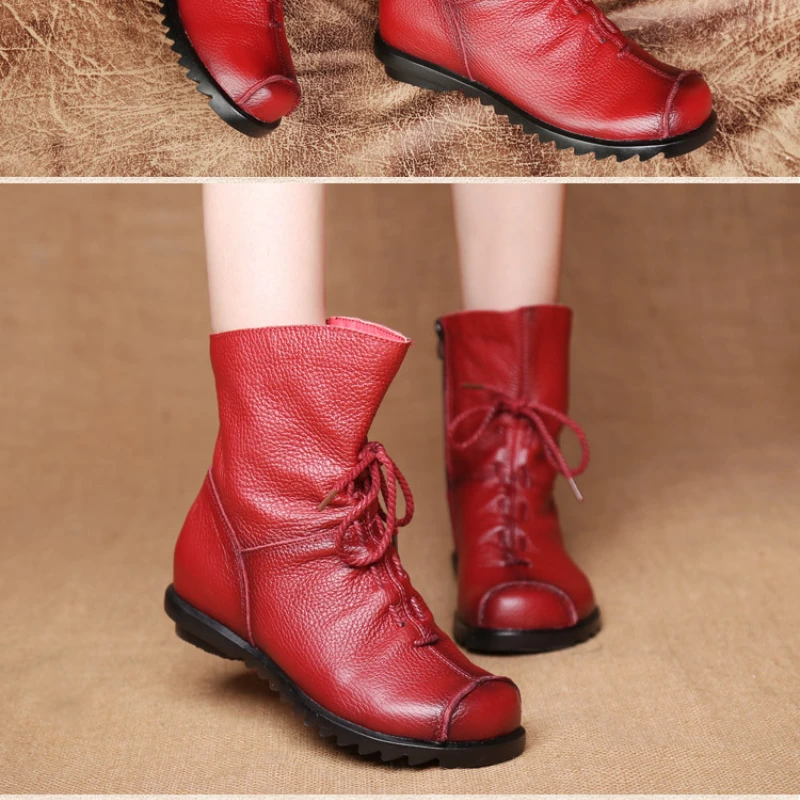 Women Shoes Retro Original Leather Short Boots Warm Leather Boots Autumn and Winter New Ankle Boots women Boots Botas De Mujer