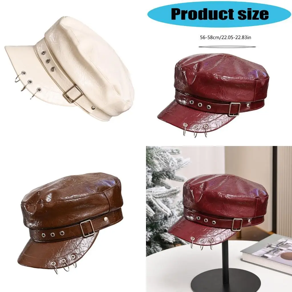 

31BB Vintage PU Leather Hat Gothic Comfortable Unisex vintage Cap for Women