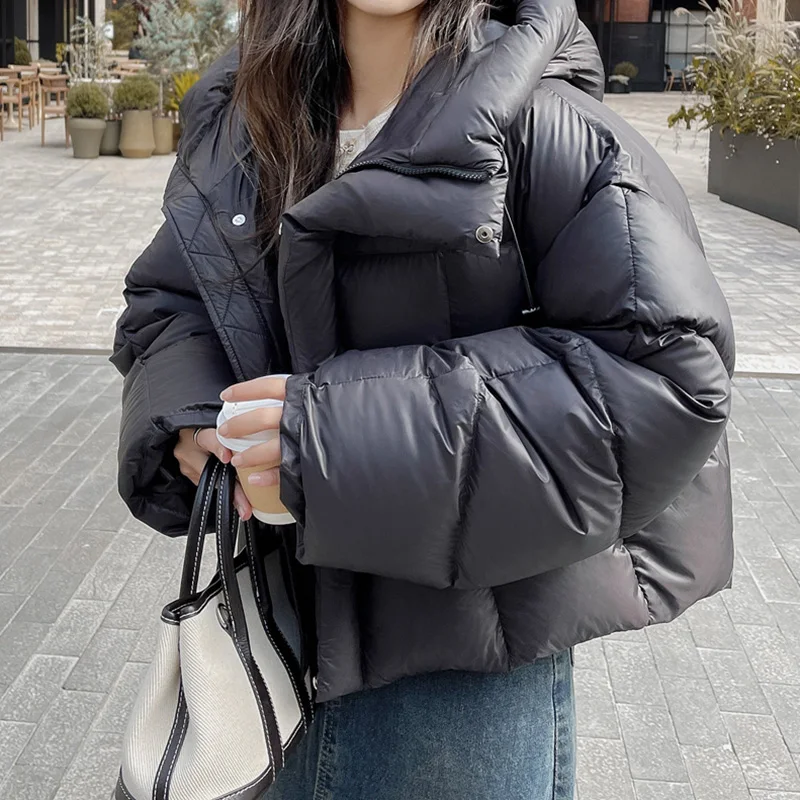 ITOOLIN Autumn Women Mock Neck Hooded Jacket Casual Winter Thicken Warm Solid Cotton-padded Jacket Women Loose Cotton Coat 2024