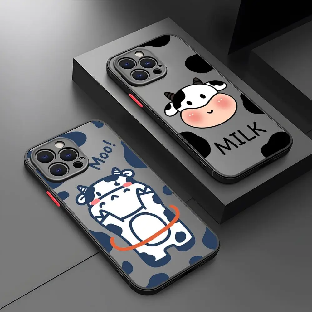 Funda de teléfono Hula Hoop con forma de vaca pequeña, parte trasera transparente mate para IPhone 16 15 14 13 12 11 Pro Max X XR Mini Puls 7 8 Plus