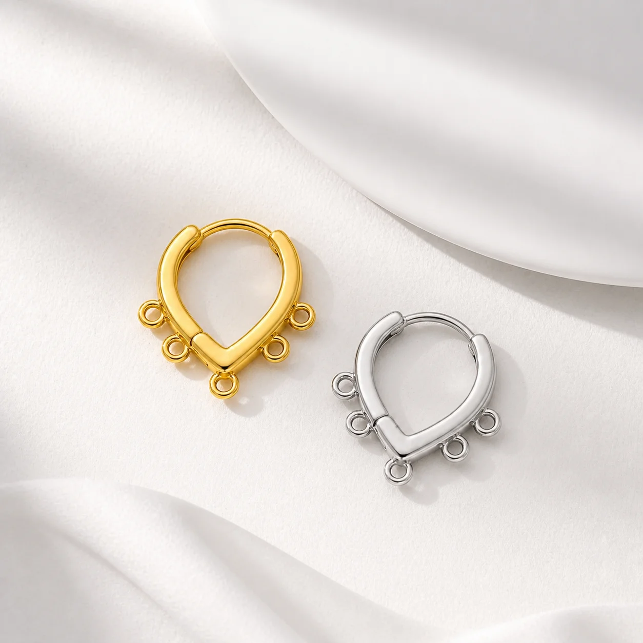 2 Stück/4 Stück 18K vergoldete französische Ohrringverschlüsse mit 5 Löchern, geschlossene Ringe für DIY-Quasten-/Perlenohrringe. – Detail 3