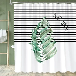 Simple Leaf Pattern Shower Curtain, Bathroom Decorative Leaves Shower Curtains, Home Printed Polyester Fabric Curtain with Hooks