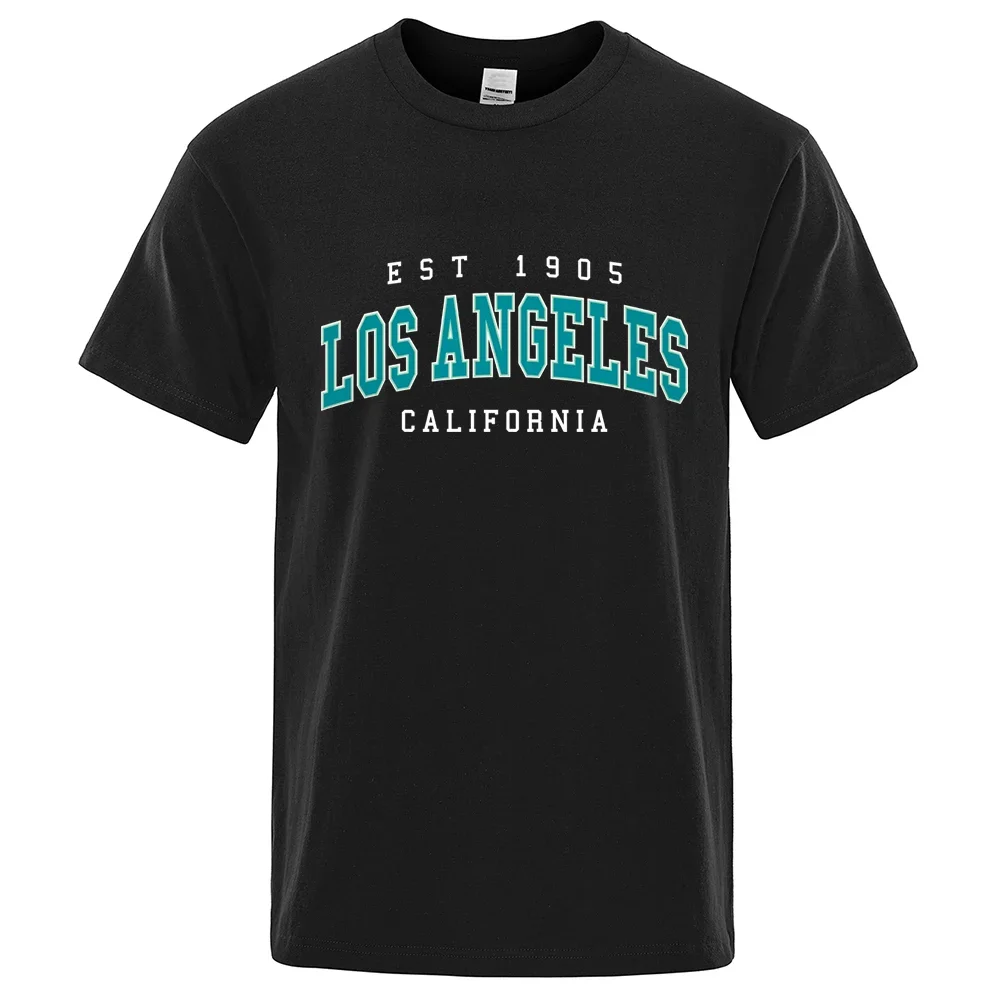 Est 1905 L0S Angeles California Letter Graphic Print T Shirt Men Fashion Tshirt Summer Cotton Tops Loose Street Hip Hop T-Shirts