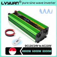 LCD 4000W/6000W/8000W Peak Inverter Pure Sine Wave DC12V/DC24V AC220V 230V Off Grid/Caravan/Boat Power Inversor USB&EU Sockets
