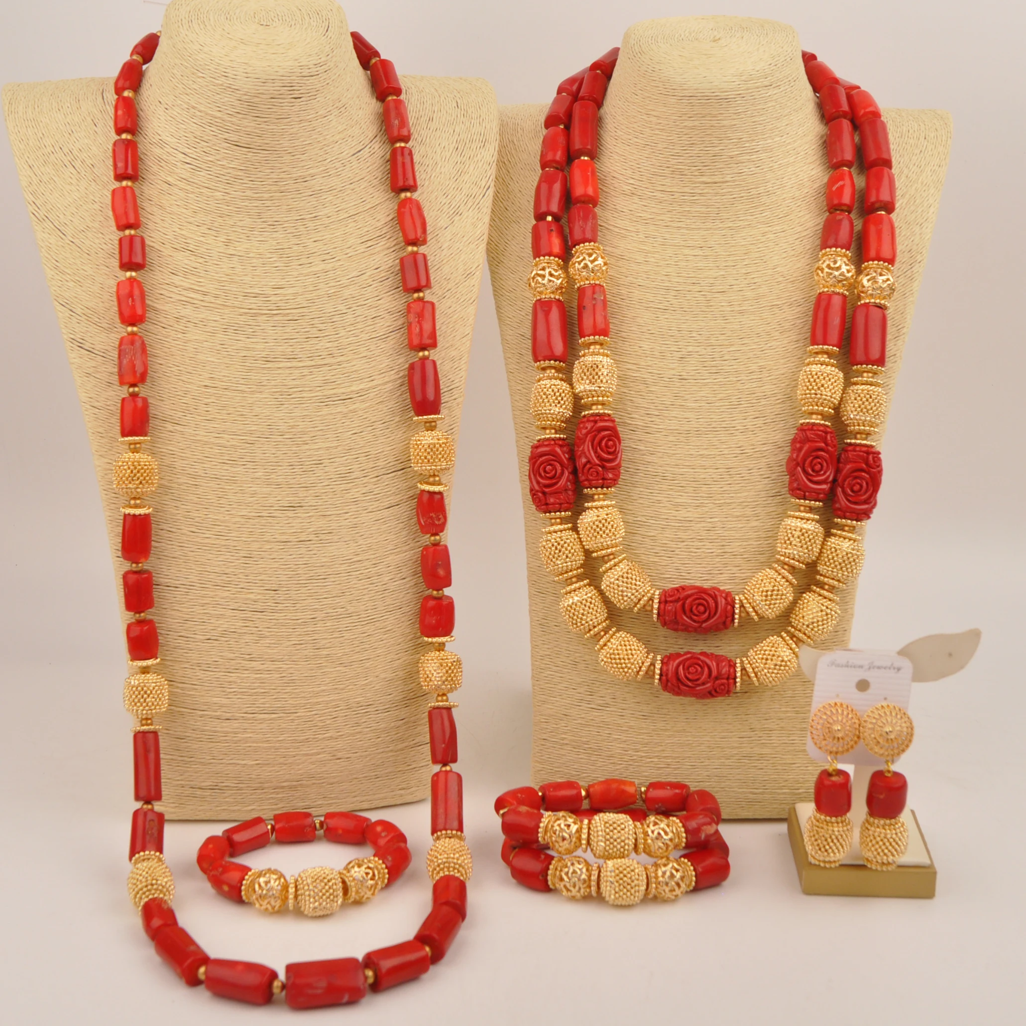 

Wedding Nigerian fashion necklace Collection Red jewelry African natural coral