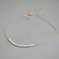 Brass With 18K Gold Natural Real Pearl Necklace Wowen Jewelry Party Designer T Show Runway Gown Japan Korean Fashion