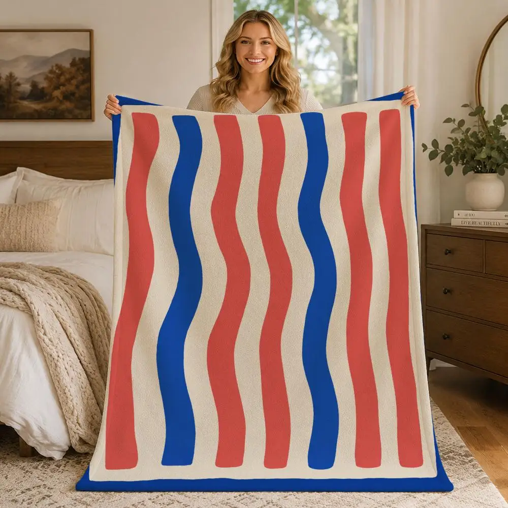 Modern Retro Abstract Wavy Line Art Throw Blankets Soft Warm Flannel Blanket Bedding for Bed Living room Home Sofa